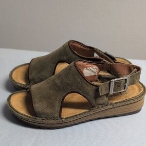 Naot Olive Green And Brown Suede Sandals with Buckle Size 35